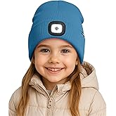ATNKE Kids LED Lighted Beanie Hat, USB Rechargeable 4 LED Running Headlamp Lined Fleece Cap Gifts for Boys and Girls