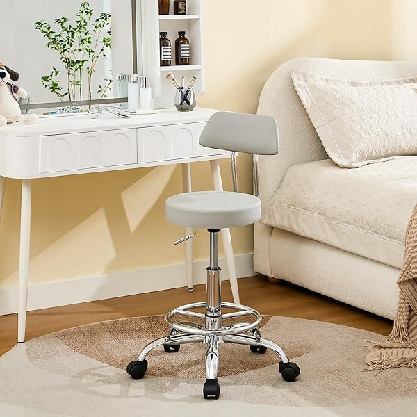 FIRAVOE ROLLING MASSAGE CHAIR, HEIGHT ADJUSTABLE SALON STOOL WITH WHEELS 19.5″-26.6″, GRAY GUITAR STOOL (GRAY)