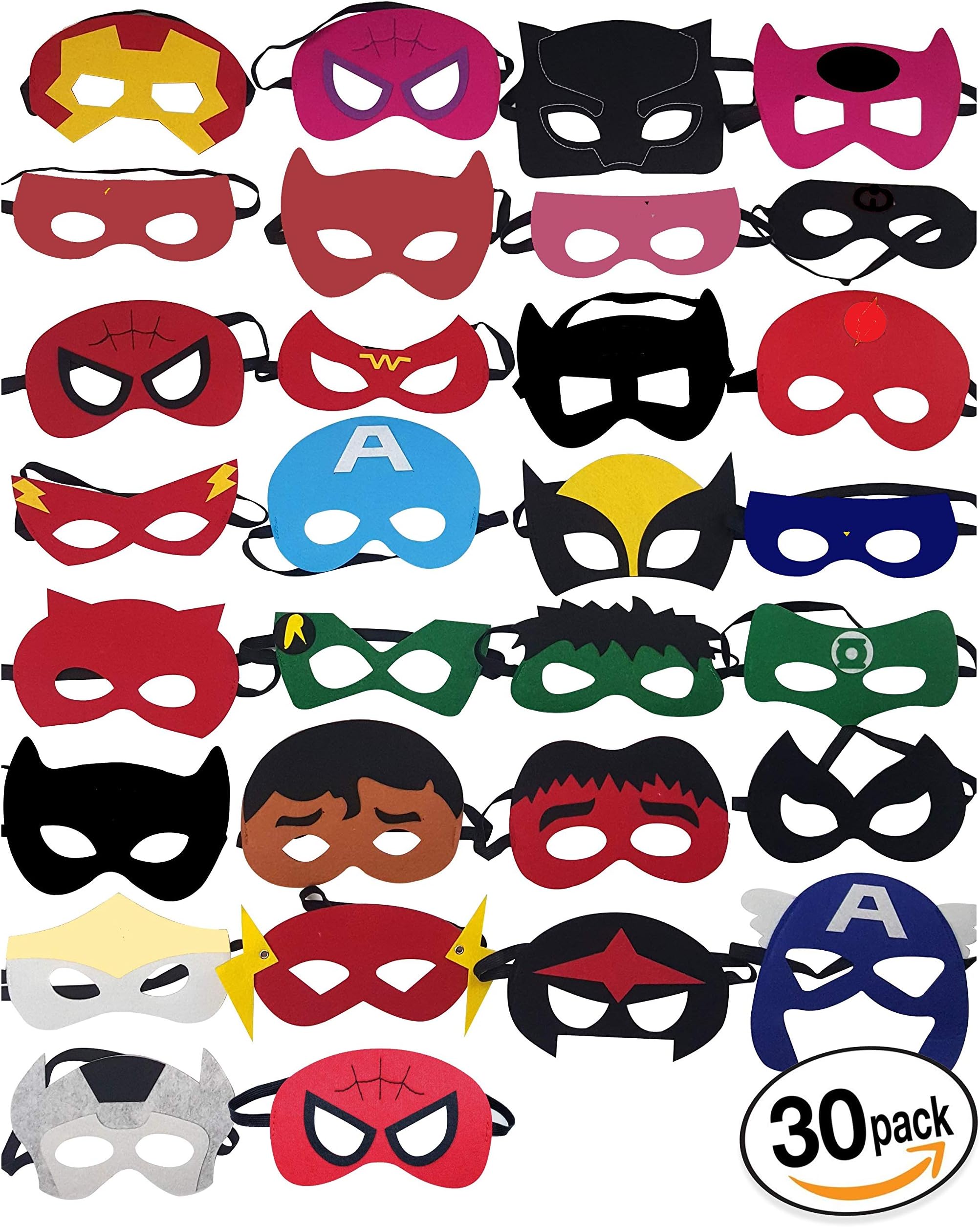 KetaKids Superheroes Party Masks. 30 Pieces Superhero Masks for Children Aged 3+ - Kids Party Supplies - Birthday Favors - Childrens Superhero Cosplay Masks