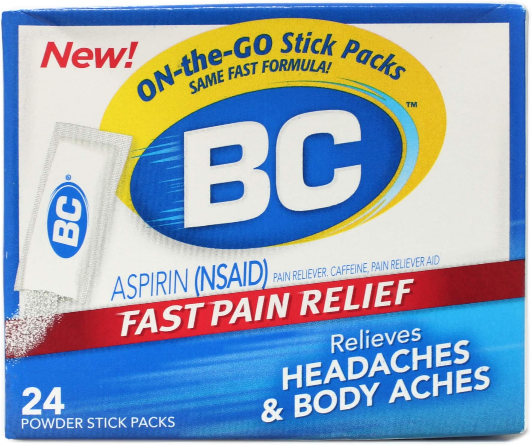 BC Original Formula Aspirin Fast Pain Relief Powders 24 Stick Packs ea