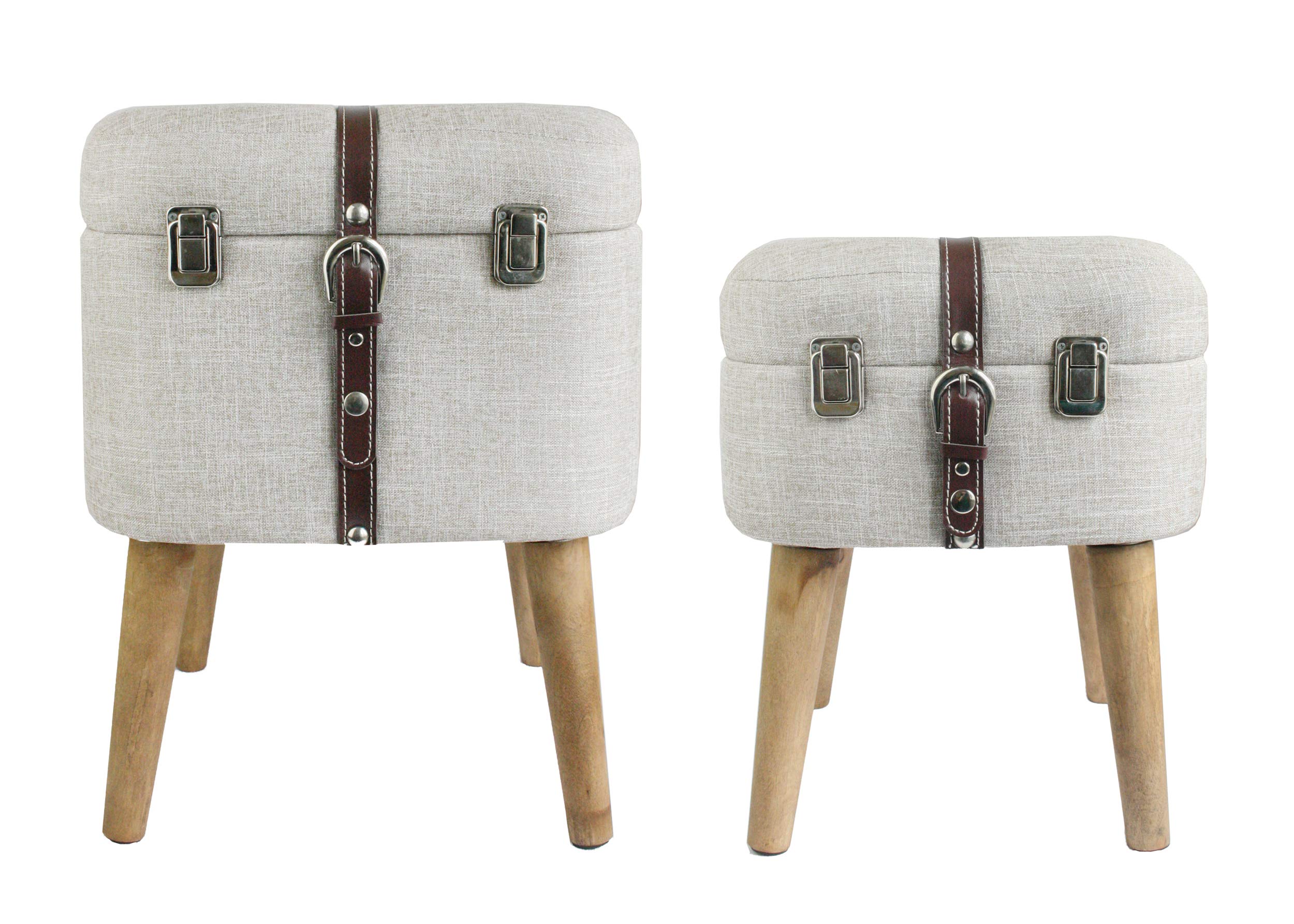 Emartbuy Set of 2 Upholstered Linen Square Foot Rest Footstool Ottoman Pouffe Storage Chair Multifunctional Sitting Cushion With 4 Wooden Legs - Beige