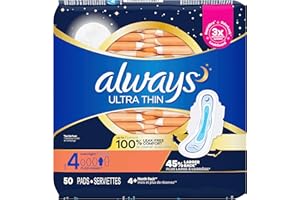 Always, Ultra Thin Pads For Women, Size 5, Extra Heavy Overnight Absorbency With Wings, 72 Count