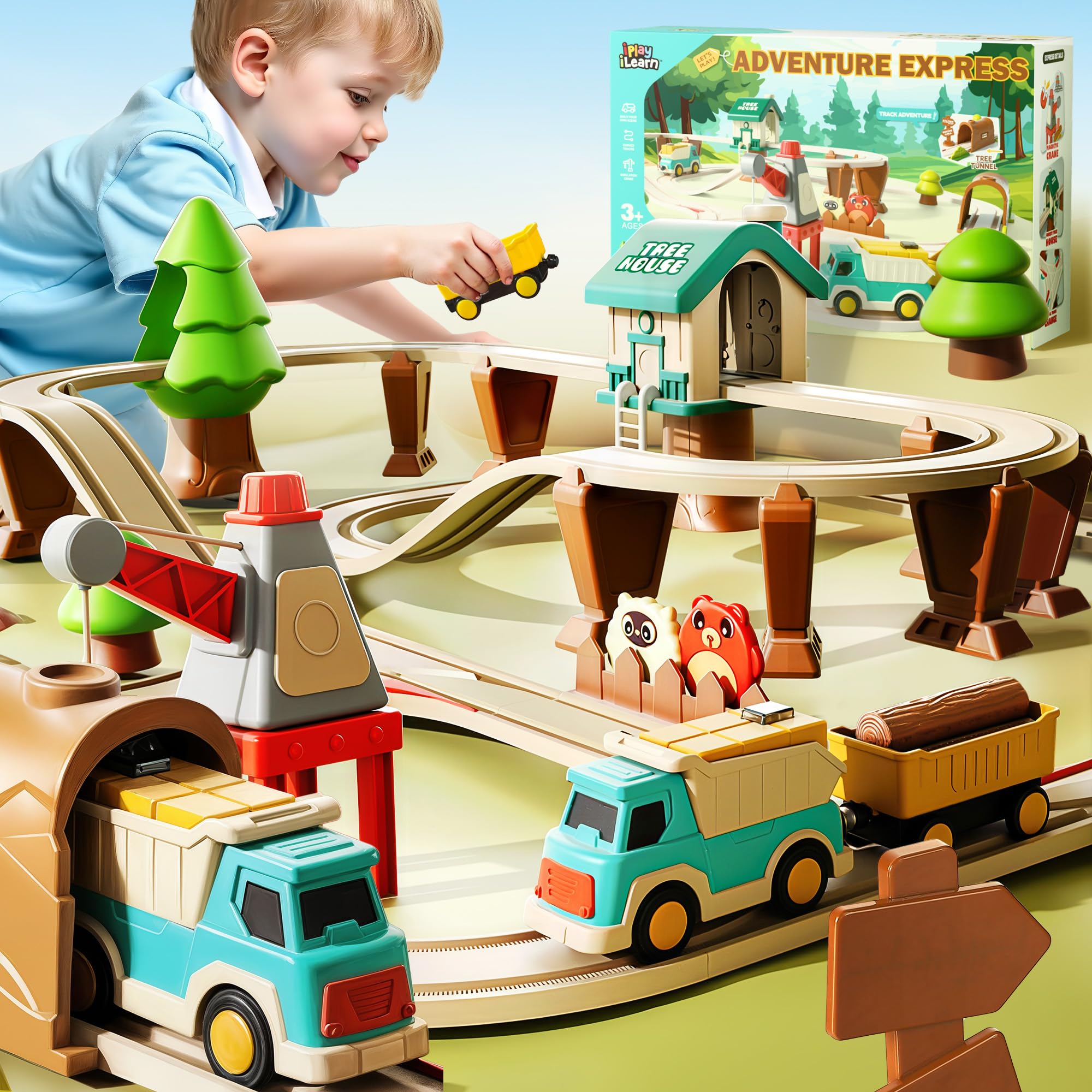 Photo 1 of iPlay, iLearn Electric Train Set for Kids 3-5, Toddler Magnetic Train Trailer Track & Car Tracks Toys, Forest Adventure Railway Playset, Birthday Gifts for 3 4 5 6 7 8 Year Old Boys Girls Children