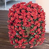 Artificial Fake Hanging Flowers Plants for Outdoor Outside Spring Summer Decoration, 2PCS Faux Silk Red Morning Glory UV Resistant Look Real Trailing Vines for Home Wedding Party Garden Patio Porch