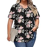 LYHIPSS Plus Size Tops for Women Summer Outfits Short Sleeve V Neck Tunic Tops Spring Clothes Casual Blouses 1X-5X