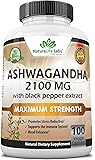 Organic Ashwagandha 2,100 mg - 100 Vegan Capsules Pure Organic Ashwagandha Powder and Root Extract - Natural Anxiety…