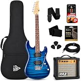 Pyle Electric Guitar Kit with Amp, Full Size Instrument with Humbucker Pickups, Guitarra Electrica Amplifier and Beginner Bundle Accessories, 39" Legacy Blue