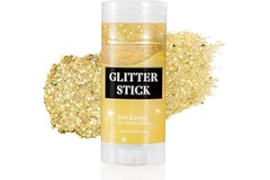 Mysense Gold Body Glitter Stick,Face Hair Glitter Makeup,Music Festival Concert Outfit Rave Pride Accessories for Women,Mermaid Sequins Chunky Glitter Face Paint,Hair Glitter Gel for Kids,0.56oz
