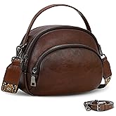 HESHE Genuine Leather Crossbody Bags Leather Purses for Women Vintage Small Shoulder Handbags with Multi-Pockets
