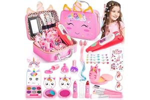 HOHOSUNLAR Kids Makeup Kit for Girls Toy – Washable Play Make Up Set & Hair Gem Stamper, Bling Hair Jewel Accessories, Princess Dress Up Toddlers Christmas Birthday Gift Ideal for Girls 3 4 5 6 7 8-12 Years Old