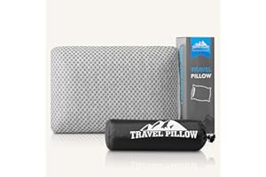 PEUJEW Travel Pillow Memory Foam Pillows, Camping Pillow-Compressible Medium Firm, Breathable Cover, Ideal Backpacking Hiking, Bed Pillows, Airplane and Car (Light Grey, S)