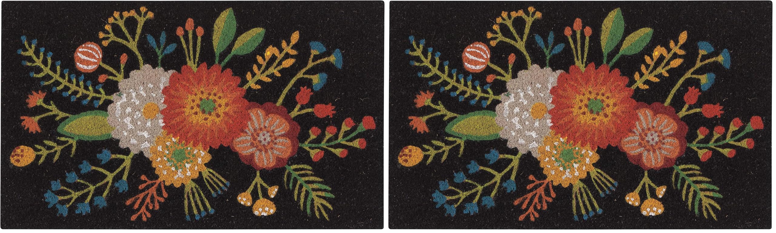 Now Designs Goldenbloom Floral Natural Coconut Fiber Printed Doormat Vinyl Backed, 18 x 30 in, 3075223aa (Pack of 2) Image