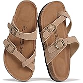 Project Cloud 100% Genuine Leather Womens Sandals -Lightweight Womens Slides Memory Foam Insole & Cork Footbed Sandals Women - Non-Slip Beach Essentials Summer Sandals for Women 2026 (Lian)