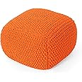 Christopher Knight Home Lucy Knitted Cotton Square Pouf, Orange, Small