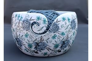 Handmade Wooden Yarn Bowl Crocheting Bowl Round Knitting Wool Storage Yarn Bowl Handmade with Holes with Crochet Hooks for Cr