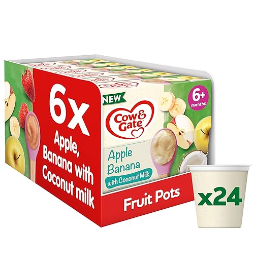Cow & Gate Baby Food - Apple & Banana with Coconut Milk - Baby, Toddler and Kids Snacks - Fruit Pot Multipack - 6+ Months - 4x95g (24 Pots)