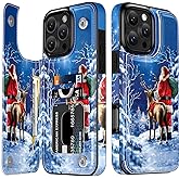 LETO Christmas Wallet Phone Case for iPhone 16 Pro Max - Flip Folio Leather Kickstand - Credit Card Holder - Shockproof Protective Cover for Women and Girls - Santa with Deer
