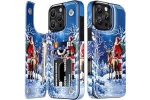 LETO Christmas Wallet Phone Case for iPhone 16 Pro Max - Flip Folio Leather Kickstand - Credit Card Holder - Shockproof Protective Cover for Women and Girls - Santa with Deer