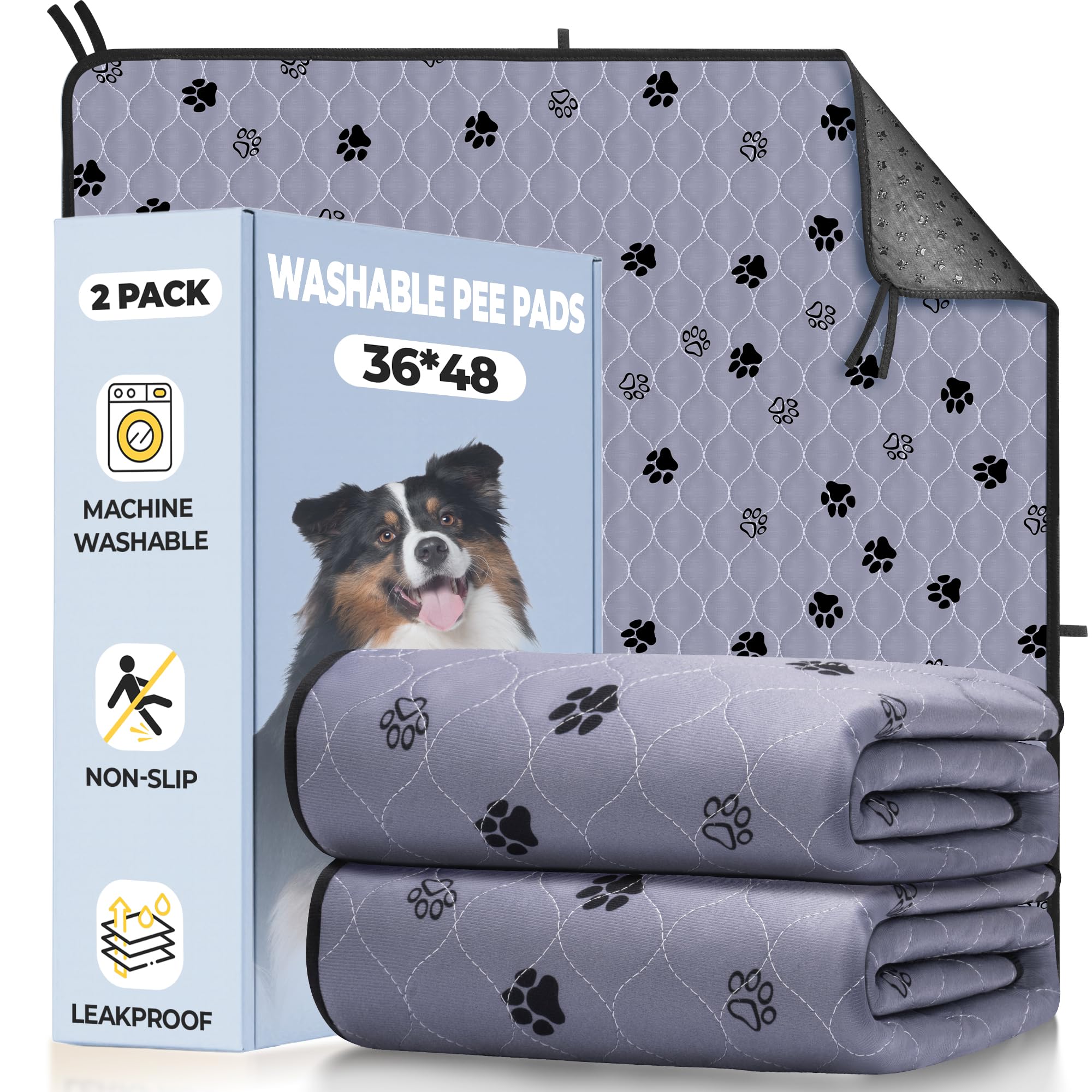 Photo 1 of Fostanfly Washable Pee Pads for Dogs, 2 Pack 36"x48" Superior Reusable Puppy Pads, Waterproof Mat Protects Against Urine Leakage, Non-Slip Grip Prevents Slipping and Bunching for Dog, Puppy