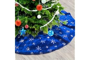 DegGod Plush Christmas Tree Skirts, 36 inches Luxury Blue Faux Fur Xmas Tree Base Cover Mat with Silver Snowflakes for Xmas New Year Home Party Decorations (36 inches, Blue Silver)