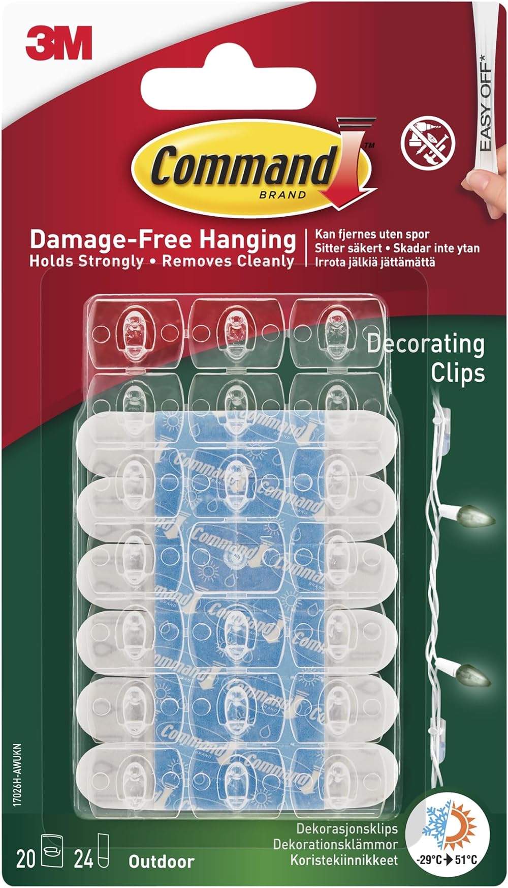 Command Outdoor Decorating Clips with Water-Resistant Strips 20 Mini Clips 24