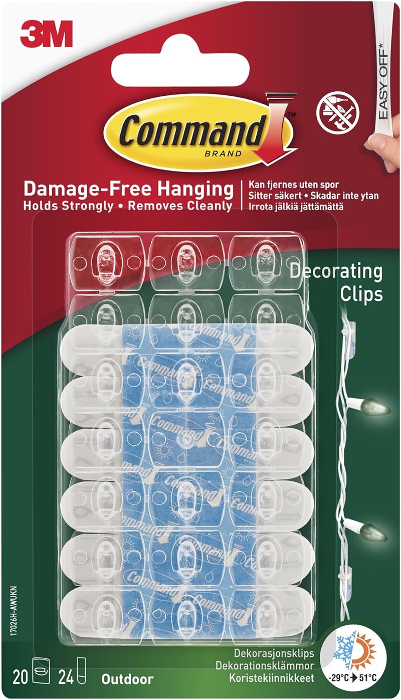 Command Outdoor Decorating Clips with Water-Resistant Strips 20 Mini Clips 24