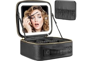 Extrei Gent Makeup Travel Train Case with Mirror LED Light 3 Adjustable Brightness Large Cosmetic Bag Portable Storage Adjustable Partition Waterproof Makeup Brushes Make up Jewelry Gift for Women