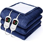 Homemate Electric Heated Blanket Queen - 84"x90" Heating Bed Blankets Throw with 10 Heating Levels 8 Hours Auto Off Fast Heating Over-Heated Protection Ultra Soft Warm Flannel ETL Certified Navy Blue