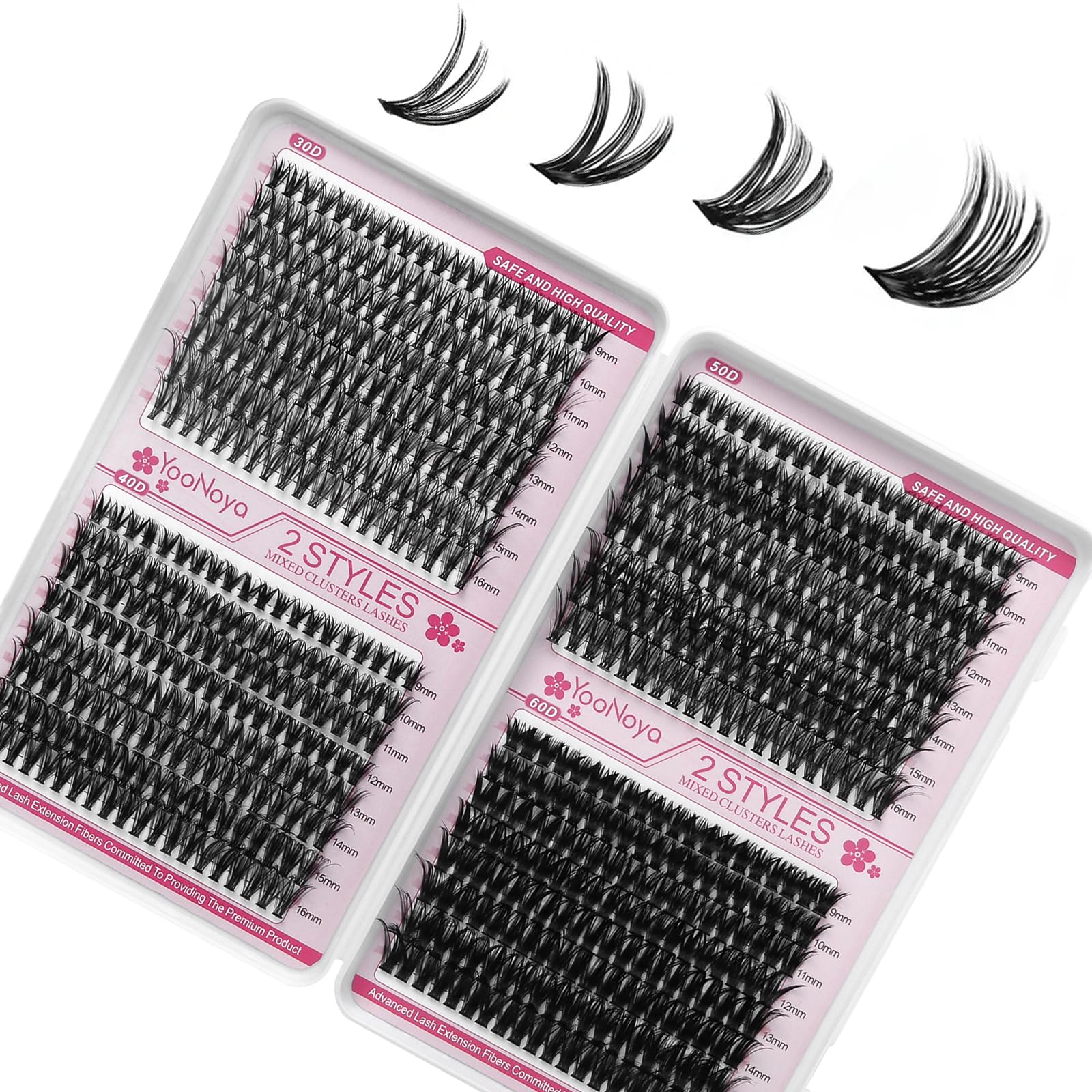 YOONOYA Lash Clusters 640pcs Natural Lash Extension Individual Cluster Eyelash Russian Lash Clusters Individual Lashes Eyelash Clusters Natural Look Eyelashes for DIY at Home(9-16MM,30D,40D,50D,60D)