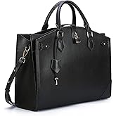 Masa Kawa Leather Work Laptop Tote Bag for Women, 16" Computer Shoulder Handbags, Expandable Anti-theft Business Briefcase Attache Case, Large Black | Waterproof, with Bottle Holder