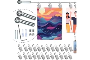 URBANRED 5M Adjustable Wire Art Display Track – Perfect for Kids' Art Walls, Picture Hanging, and Artwork – Photos and Art Hanging System with 24 Clips