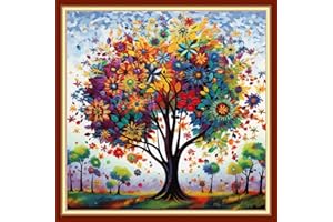 Funxvoot Stamped Cross Stitch Kits Beginners Full Range of Embroidery Kits for Adults 11CT Embroidery Patterns Needlepoint Kits Printed Cross Stitch Kits- (Colorful Tree 18x18 inch)