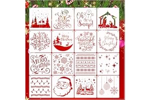 BOQON 16 Pcs Christmas Stencils Reusable Winter Holiday Template Christmas Stencil for Painting on Wood DIY Crafts Canvas Window Fabric Doormat (16 Christmas 6in)