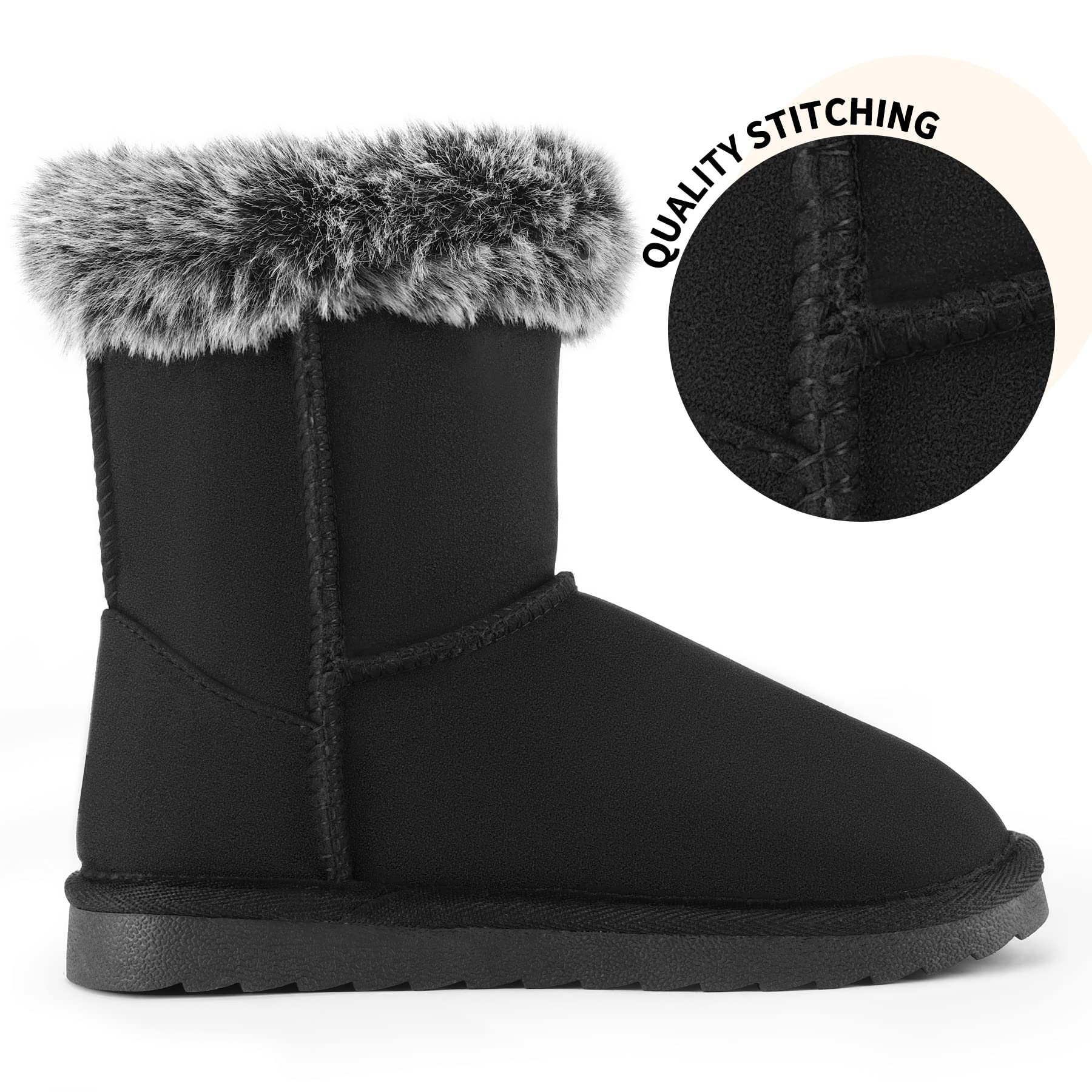 K KomForme Girls Kids Snow Boots Warm Fur Lined Slip On Outdoor Winter Shoes Lightweight Comfy（Little/Big Kids）