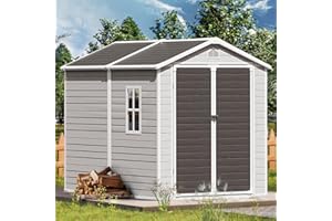 WACASA 8X6 FT Storage Shed, Resin Outdoor Storage Shed with Floor & Lockable Doors, All Weather Plastic Lean to Shed with Window and Vents, Garden Tool Shed for Bike,Toy, Lawnmower
