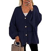 PRETTYGARDEN Fall Chunky Cardigan Sweaters for Women 2026 Button Long Lantern Sleeve Knit Oversized Coats with Pockets