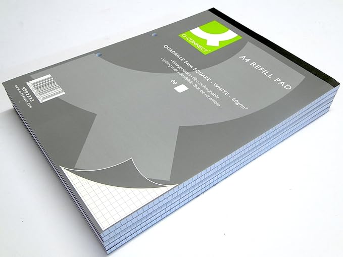 A4 Paper Pad Refill Quadrille 5mm Squared Paper 80 Sheets Punched Holes