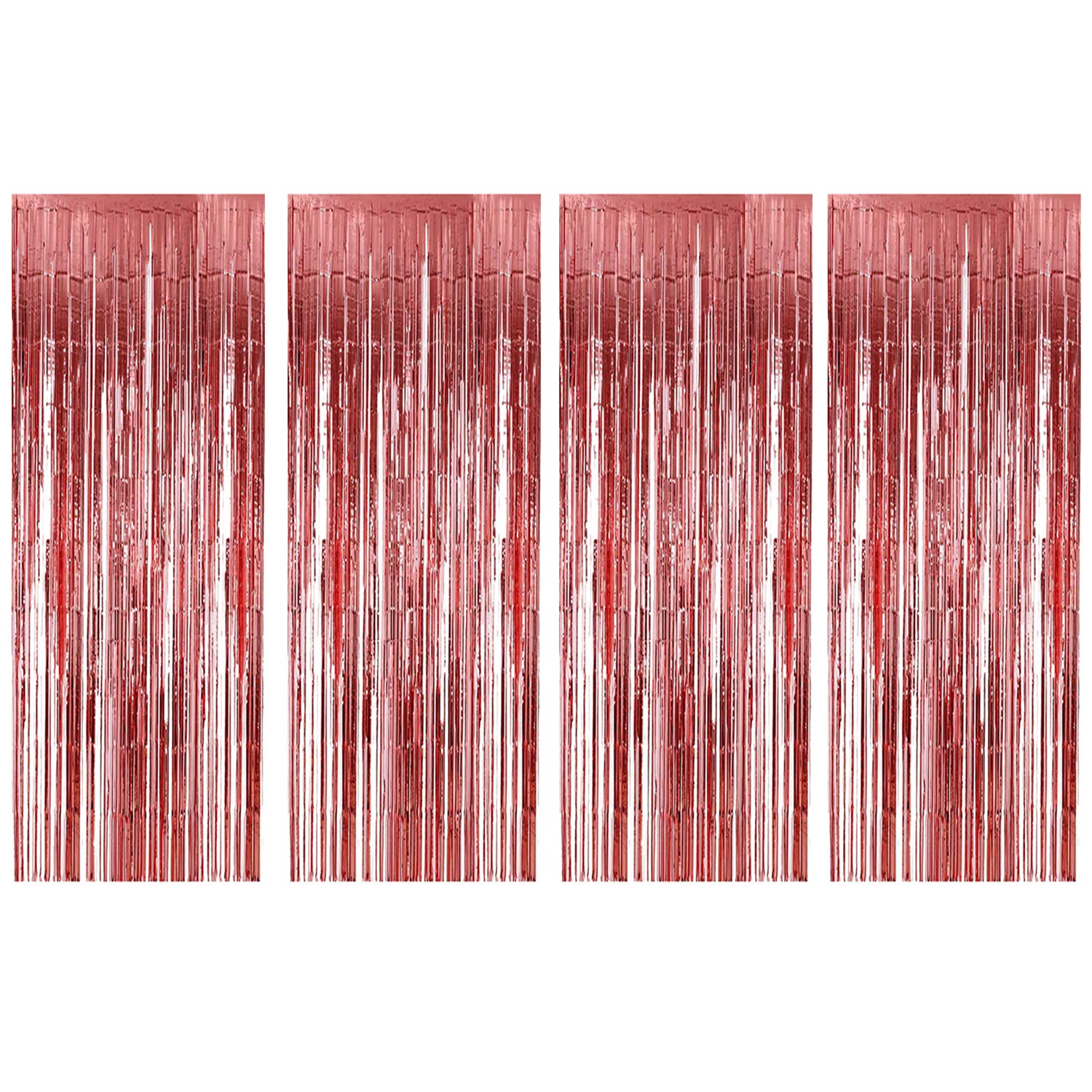 4 Pcs Rose Gold Metallic Tinsel Foil Fringe Curtains 12x8ft Photo