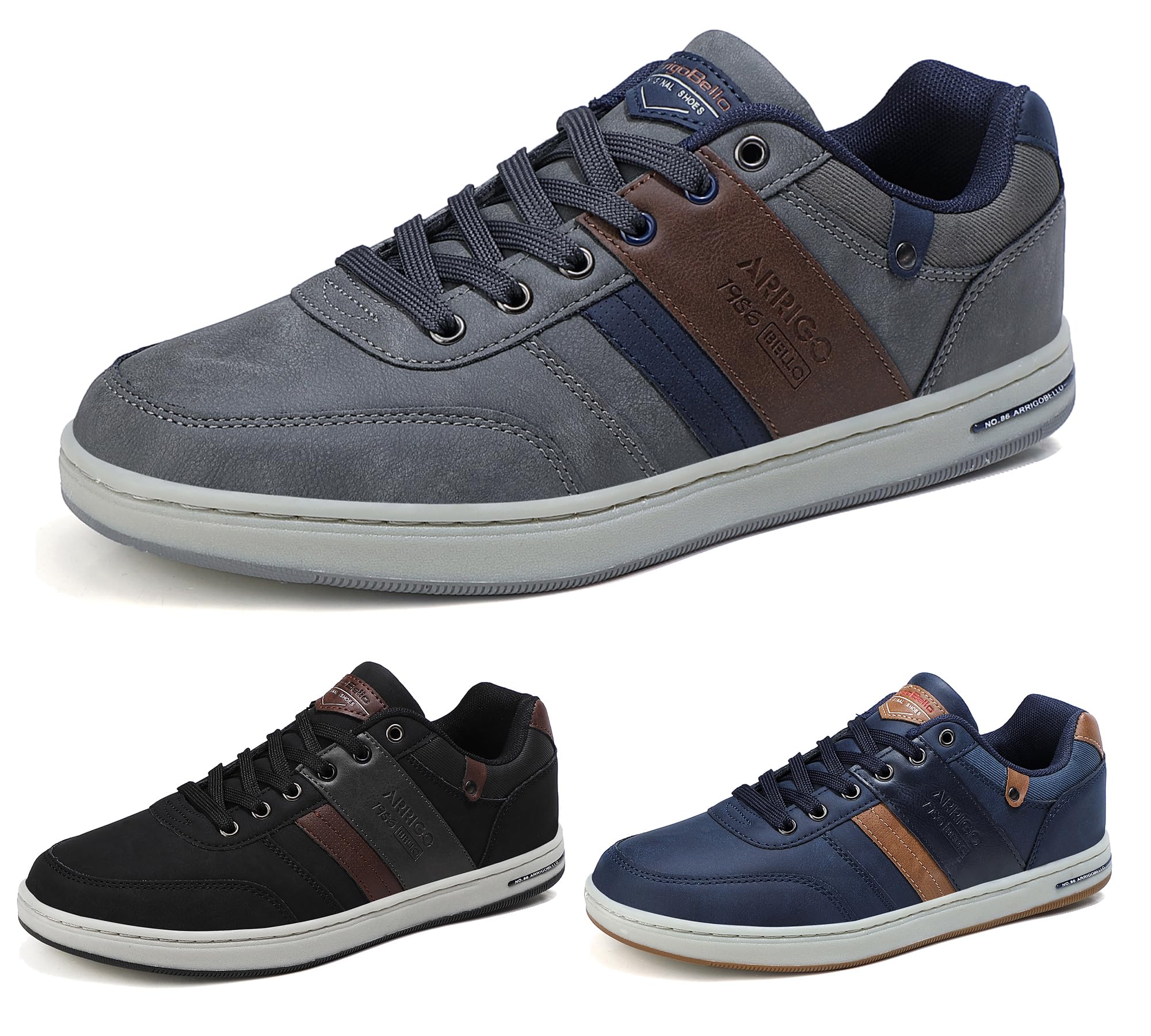 ARRIGO BELLO Freizeitschuhe Herren Sneaker PU Leder Walkingschuhe Atmungsaktive Athletic Formal Classic Sportschuhe 41-46, Mid Dunkelgrau, Größe 46