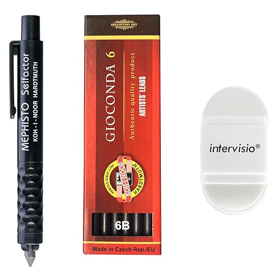 Koh-I-Noor Druckbleistift 5,6mm Mephisto Schwarz Kunstoff/Koh I Noor Graphitmine 120mm Länge Härtegrad 6B und intervisio Ansp