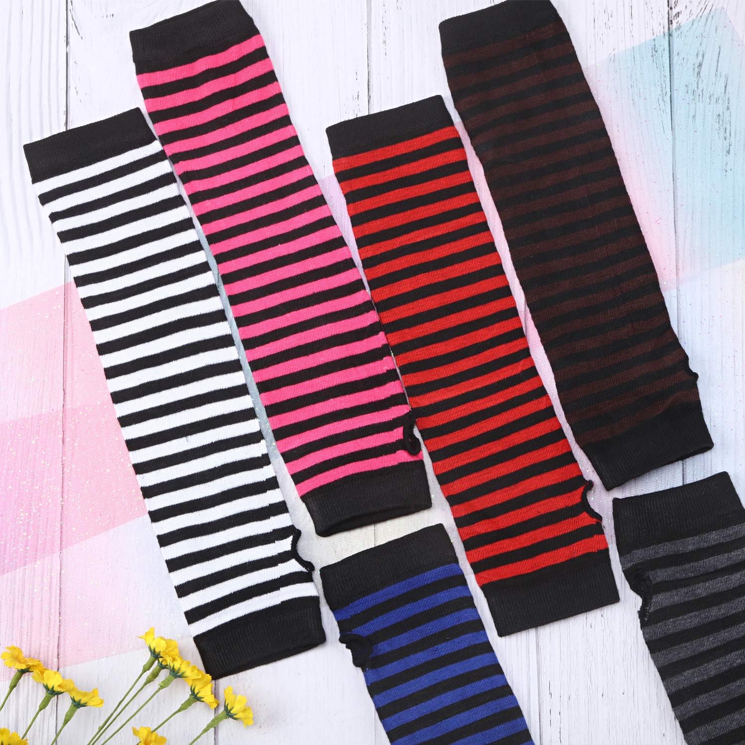 6 Pairs Women Long Fingerless Gloves Knit Arm Warmer Thumb Hole Stretchy Gloves (Stripe Series) at  Women’s Clothing store