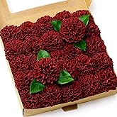 Artificial Wedding Dahlia Flowers 25 pcs Fake Roses w/Stem for DIY Wedding Decor Centerpieces Arrangements Bouquets (Burgundy)