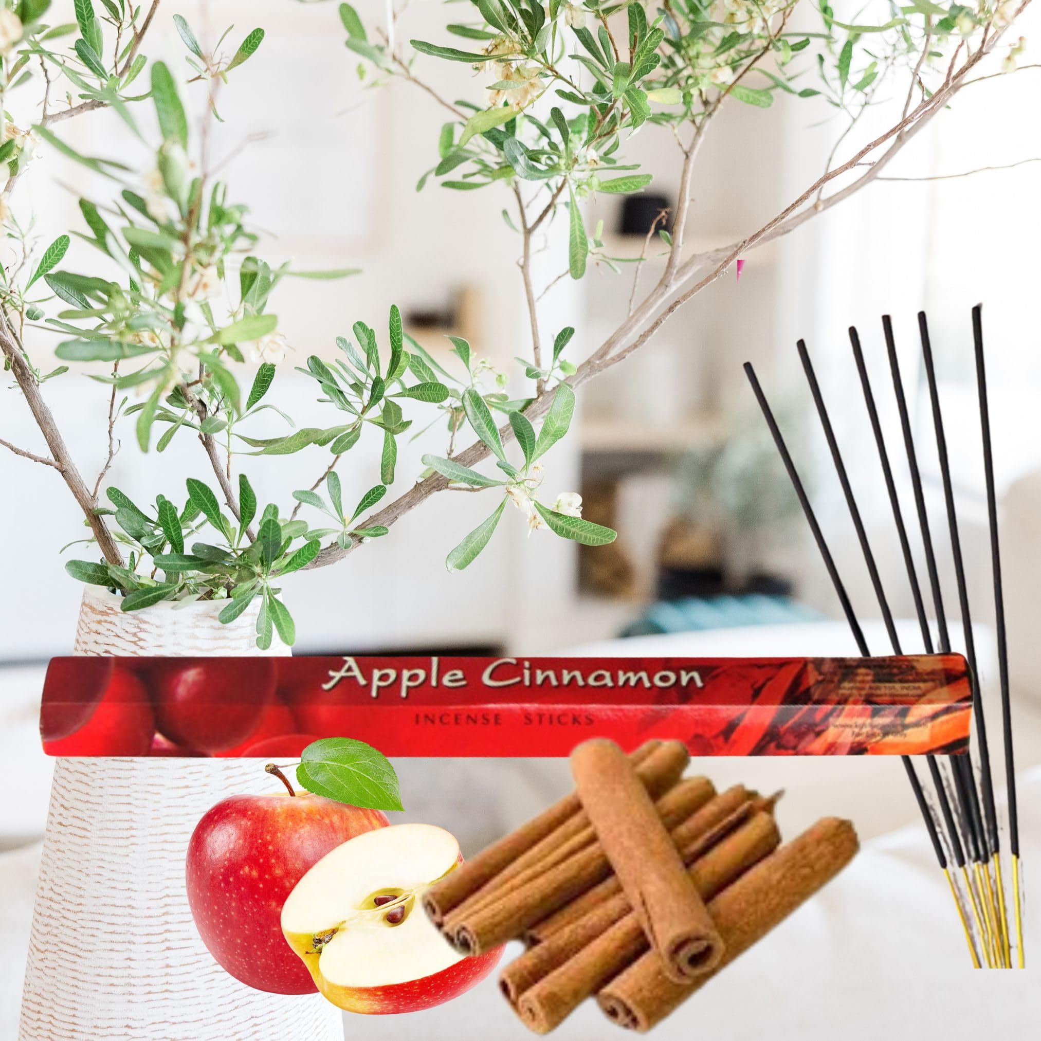 Fenny's Creations Apple Cinnamon Incense Stick Fragrance Indian Hand Rolled Aromatherapy 120 Joss Sticks, Krishan Apple Cinnamon Insence sticks