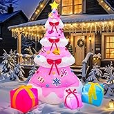 OurWarm 8FT Christmas Inflatable Outdoor Decoration, Pink Inflatable Christmas Tree with 3 Gift Boxes Christmas Blow Ups Yard Decorations with Built-in LED Lights for Outside Xmas Garden Lawn Decor