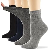 7BIGSTARS KINGDOM Women Diabetic Viscose From Bamboo Quarter Socks, 4 Pairs Extra Wide Seamless, Patterned Solid