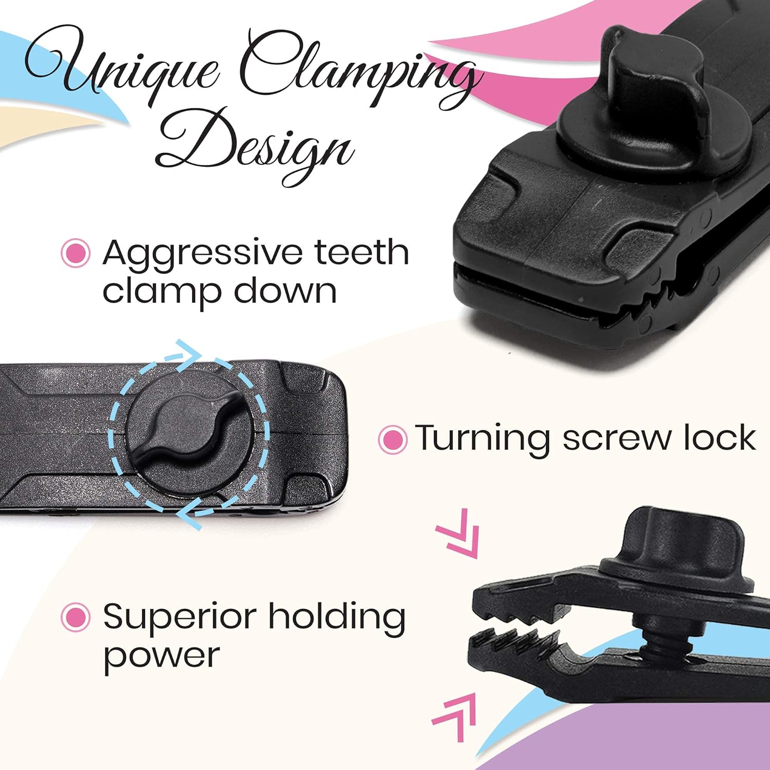 Tarp Clips Heavy Duty Lock Grip in a Variety of Colors - Weatherproof Material & Multi Purpose Tarp Tie Down Clamps are Great for Camping, Tents, Boating, Hunting, Above Ground Pool Cover - - 