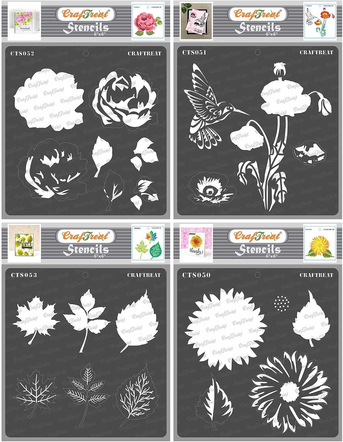 CrafTreat Reusable Flower Stencils for Painting on Wood Canvas, Paper, Fabric, Floor, Wall and Tile, Rose, Poppy