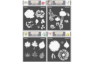 CrafTreat Flower Stencils for Painting on Wood, Canvas, Paper, Fabric, Floor, Wall and Tile - Rose, Poppy, Sunflower and Leaves - 4 Pcs - 6x6 Inches Each - Reusable DIY Art and Craft Stencils