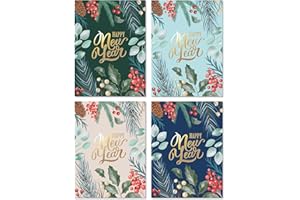 Sweetzer & Orange Happy New Year Cards Set with Envelopes - 24 Pack of Thick 300gsm Holiday Decor Sheets, Greeting Cards, Joyful Holidays & Thank You Messages