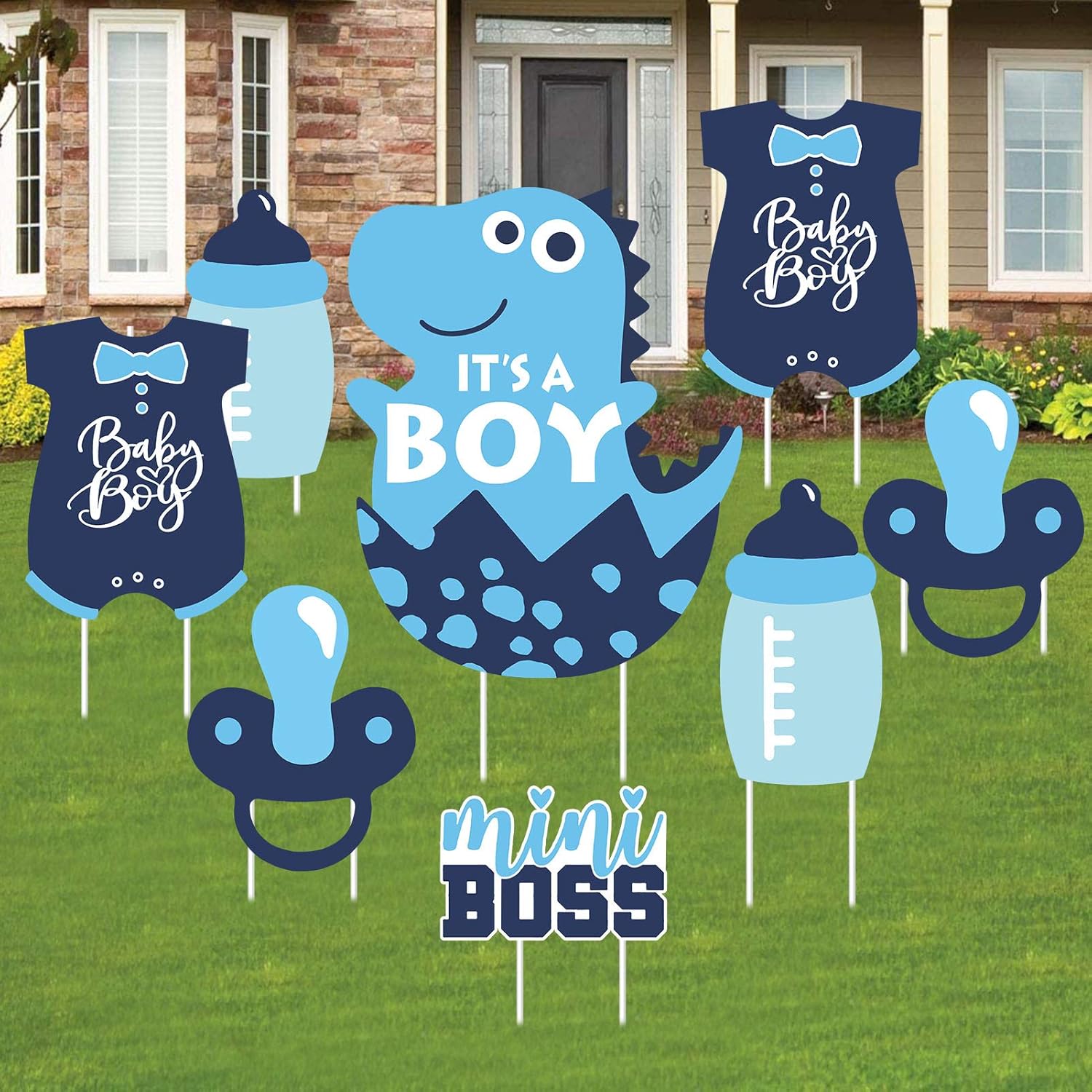 Teblacker 8 pcs Its A Boy Birthday Party Yard Signs Dinosaur Baby Shower Decor Mini Boss Baby Shower Sign Baby Girl Party Decor Birthday Outdoor Lawn Decorations Baby Shower Party Supplies